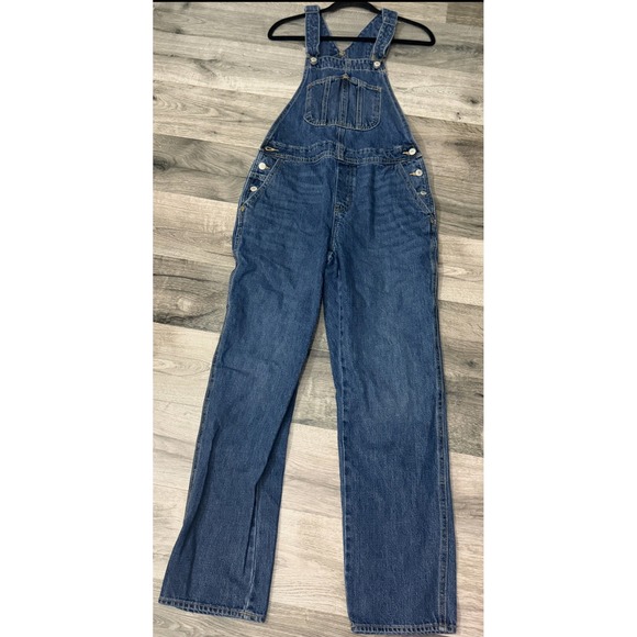 Old Navy Denim Overalls Adjustable Straps Pockets Dark Wash Women's 6 Tall - Picture 4 of 6